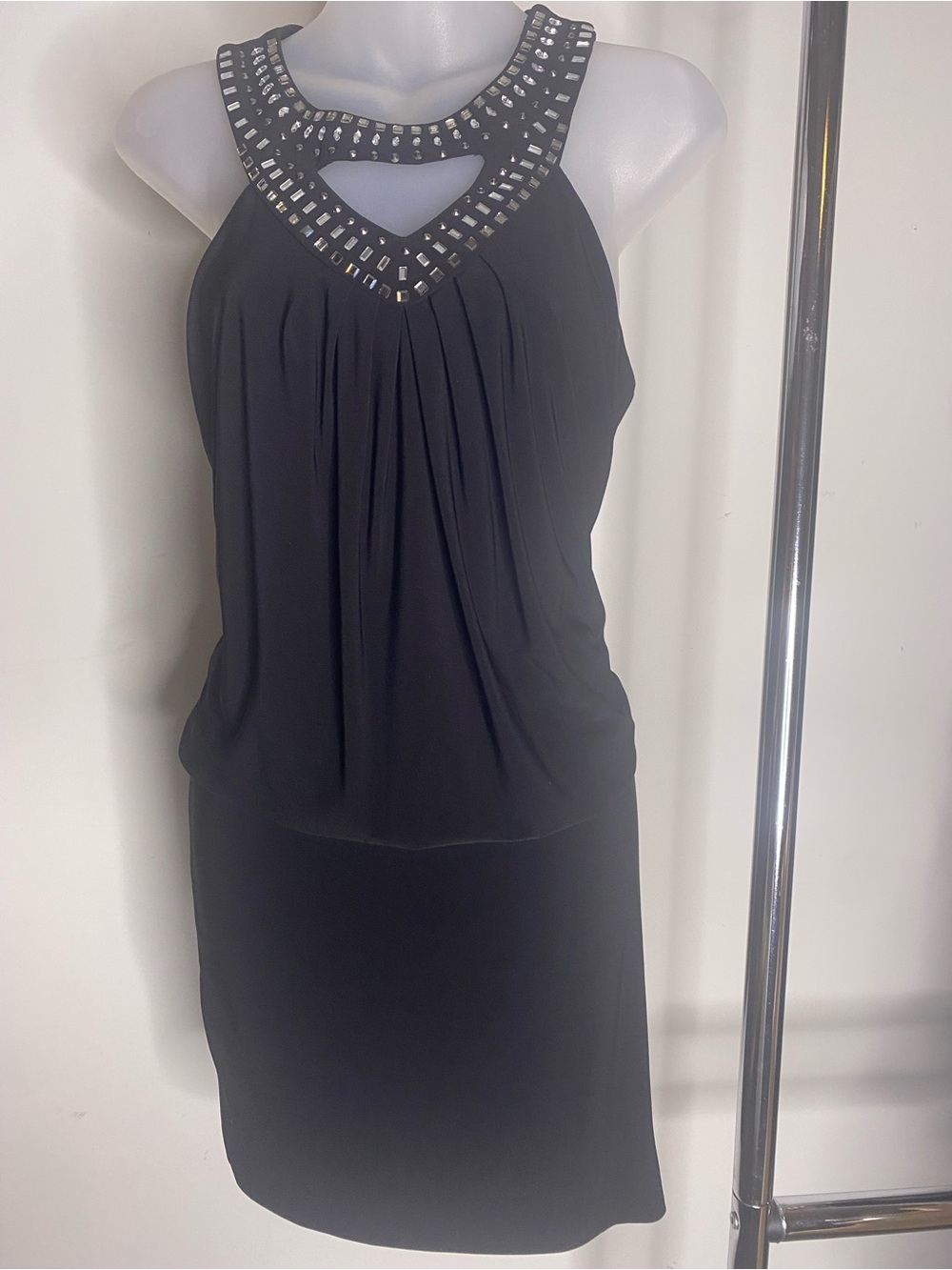 Caché  Made in USA Black Embellished Halter Neck Dress